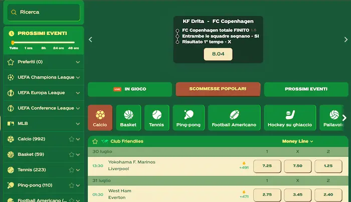 Greenluck Casino Italia sport